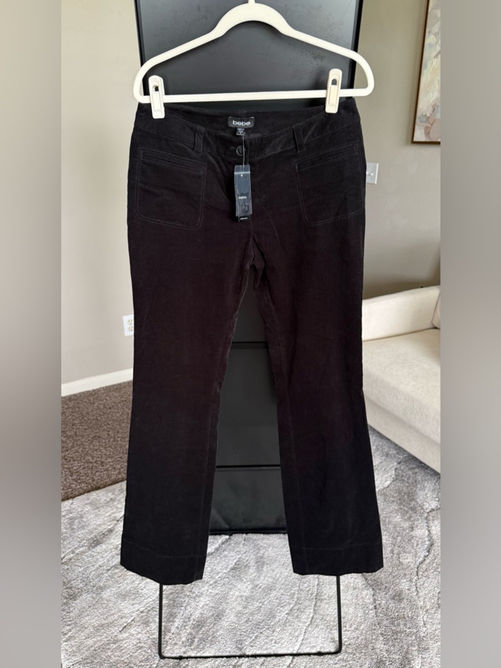 bebe Black Corduroy Straight-Leg Pants